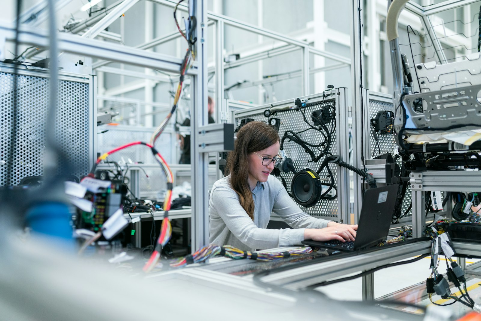 An engineer working at an industrial test rig.